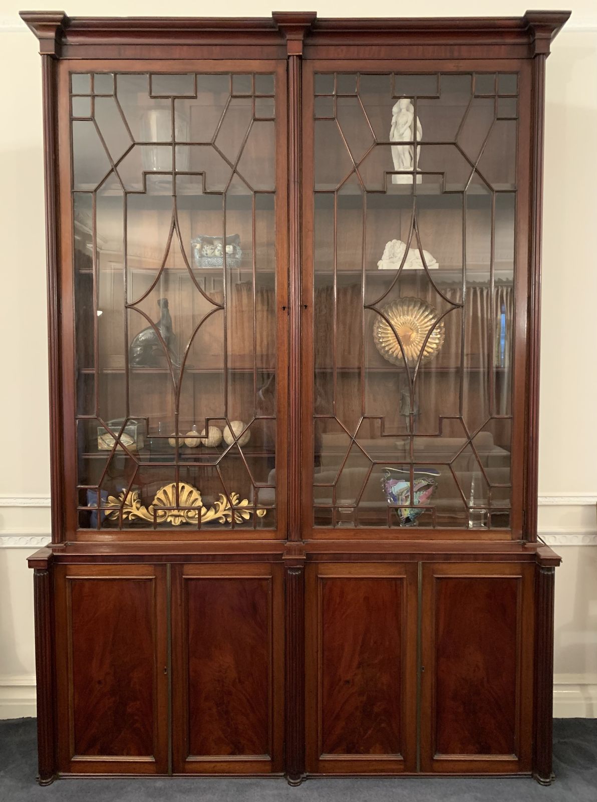 Late Georgian Style English Astragal Glazed Mahogany Breakfront Library Bookcase photo vinterior