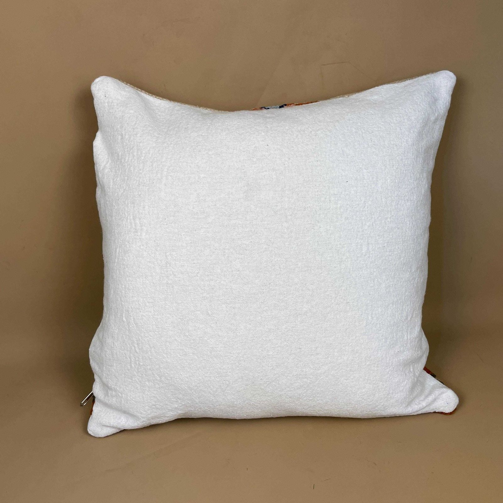 Moroccan Carpet Cushion Antique Kilim Pillow Feather Handmade 48x48cm Floral Bird Feather Filled Handwoven Beige Traditional Square Vintage photo vinterior