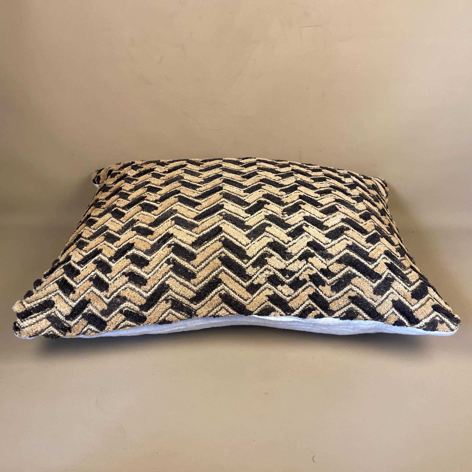African Kuba Cloth Fabric Cushion Scatter Pillow Feather Filled Handwoven Pattern 60x45cm Vintage Original DR Congo Mud Handmade Rectangle photo Textiles