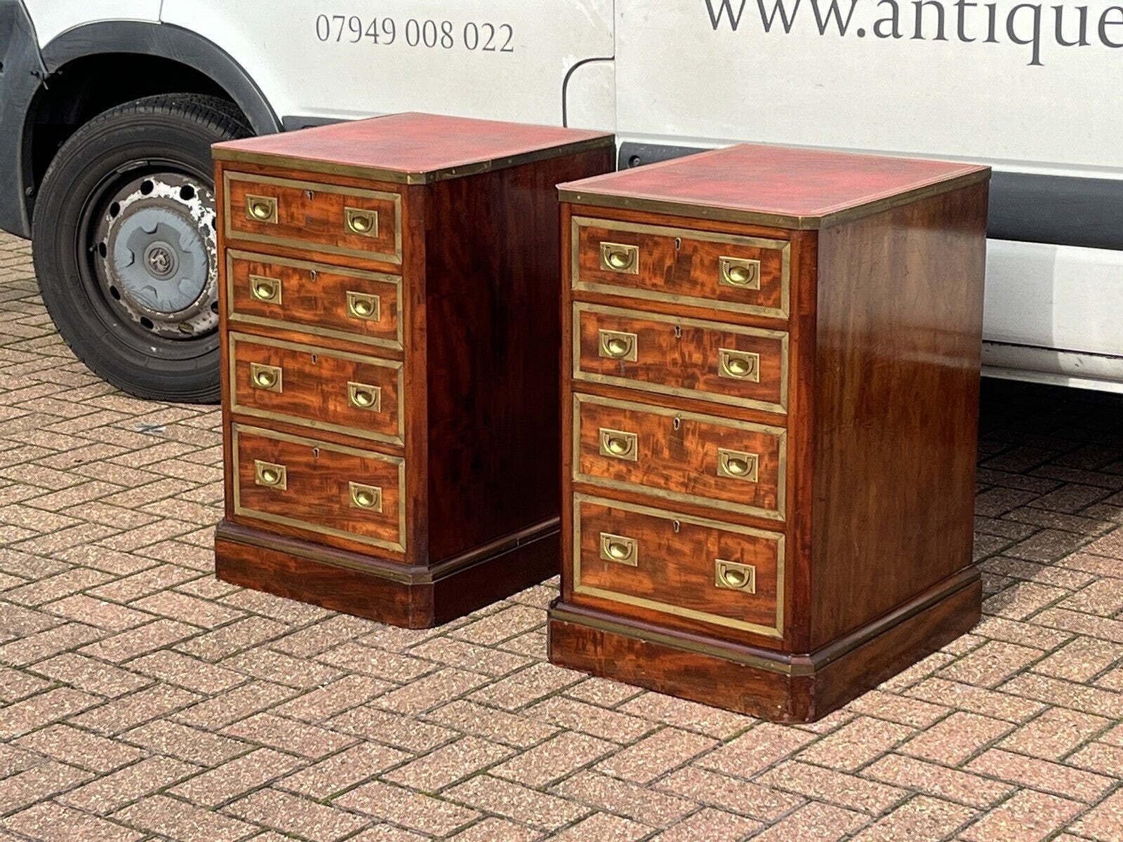 photo buy Antique Bedside Drawers. Mahogany With Brass Bound Decoration