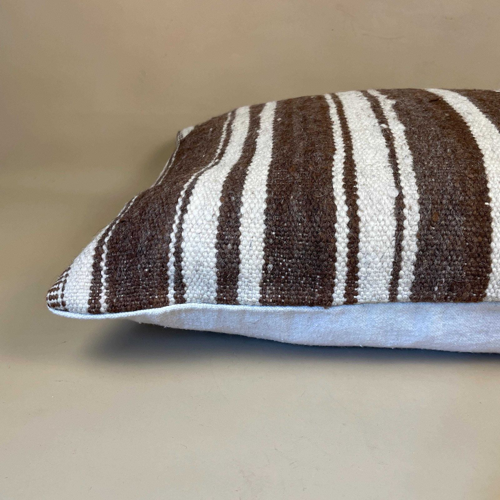 Moroccan Kilim Cushion Carpet Pillow Feather Handmade 60x40cm Striped Feather Filled Handwoven Brown Beige Traditional Rectangle photo Textiles