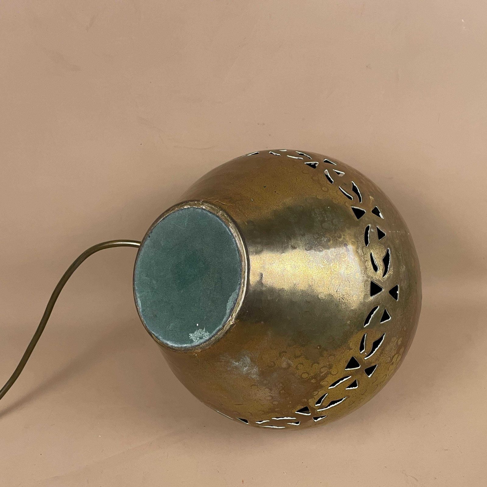 Antique Metal Indian Gold Brass Lamp Light Bedside Side Table Desk Ornate Detail Round Ball Vintage Hammered Patterned Lamps India Medium photo buy