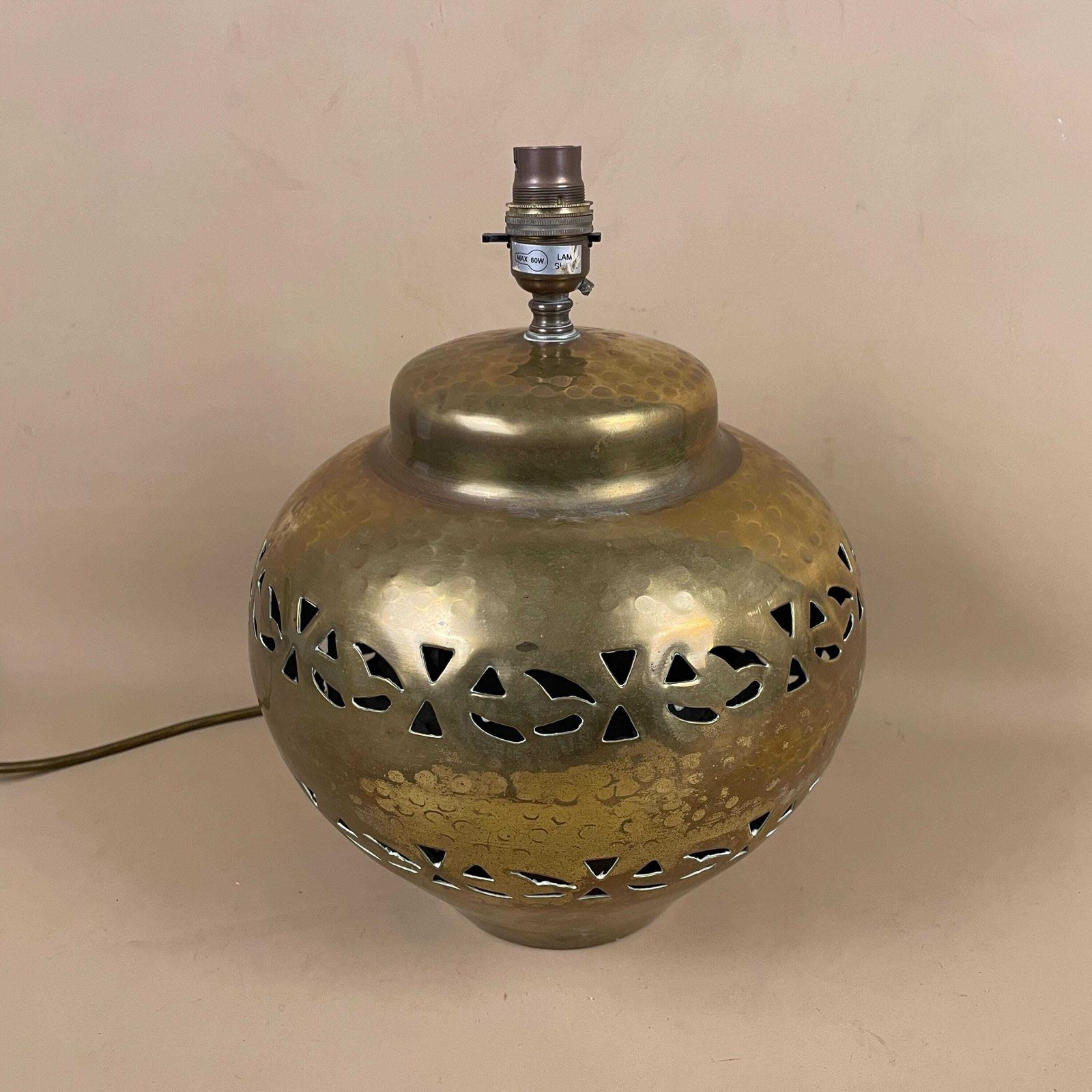 Antique Metal Indian Gold Brass Lamp Light Bedside Side Table Desk Ornate Detail Round Ball Vintage Hammered Patterned Lamps India Medium photo vintage