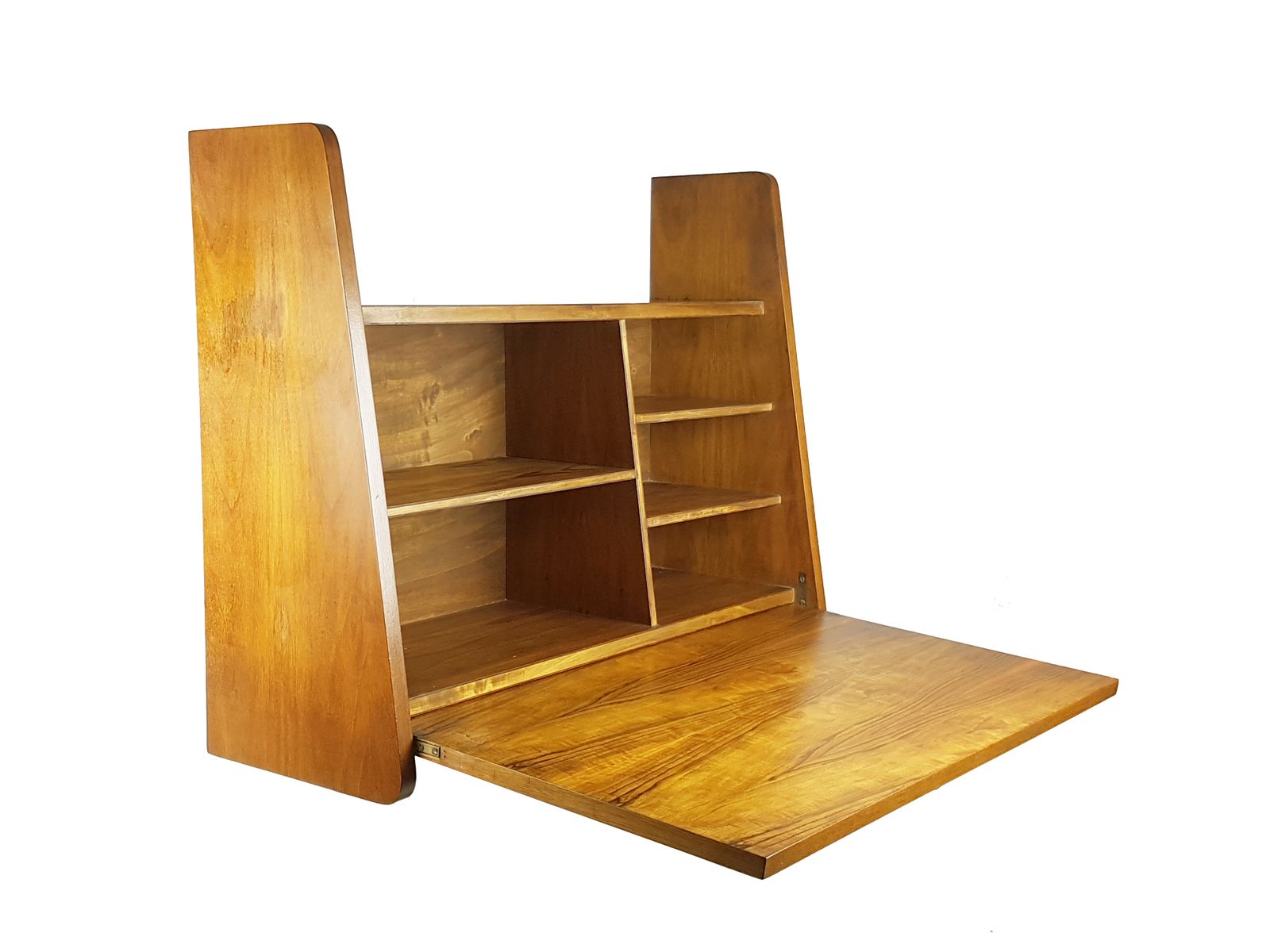 Mid Century Modern Wooden Drop Off Wall Secretary Attributed To Marcel Gascoin, 1950s
