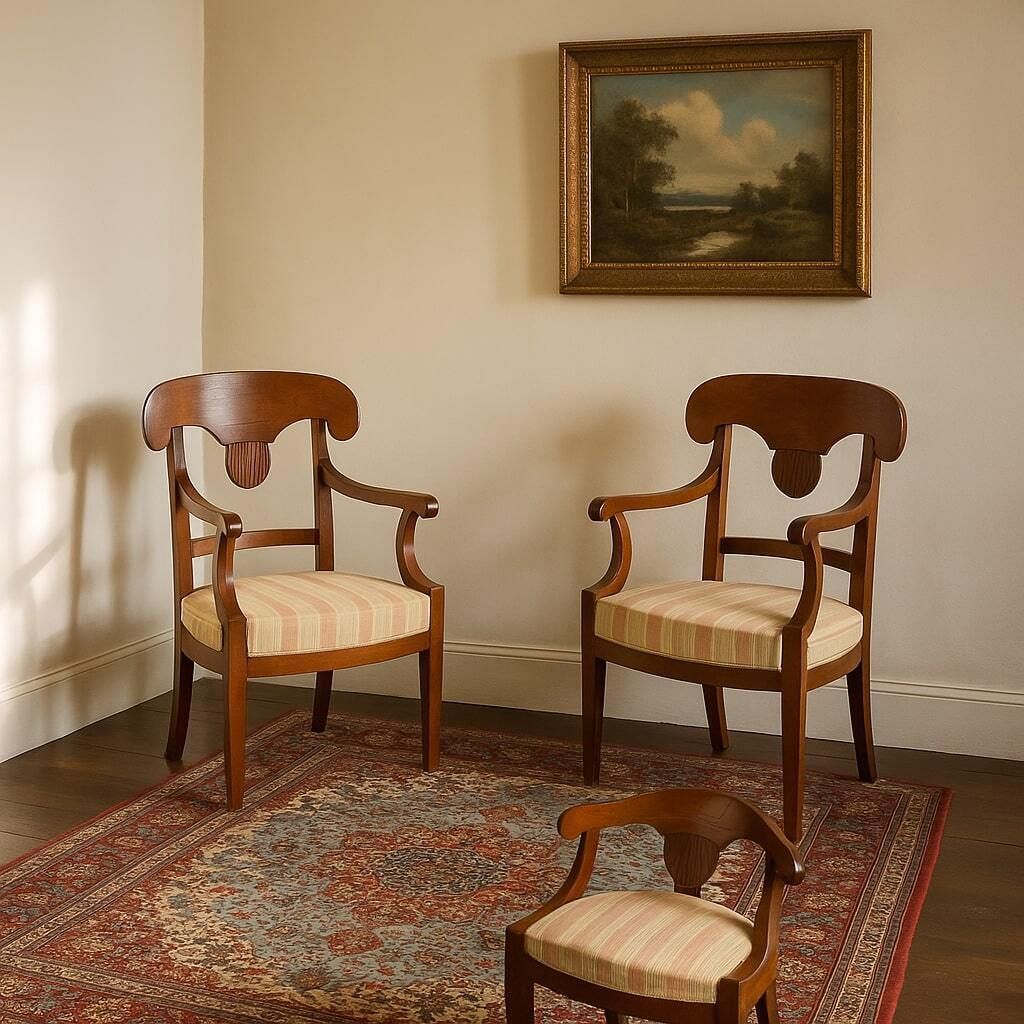 Antique Directoire Armchairs Cherrywood Fabric XVIII XIX Century photo furniture