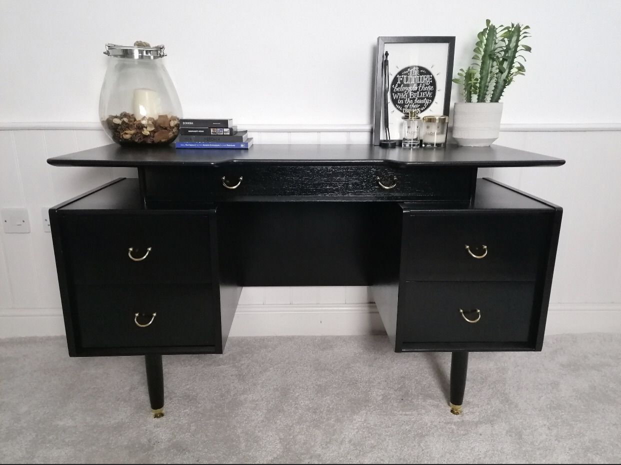 Dressing Table Painted Black For New Home Mid Century Upcycled Black And Gold Furniture For Bedroom Unique Office Furniture photo furniture