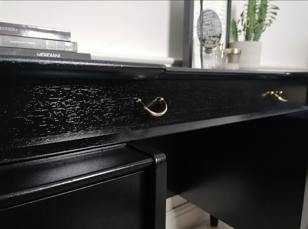 Dressing Table Painted Black For New Home Mid Century Upcycled Black And Gold Furniture For Bedroom Unique Office Furniture photo vinterior