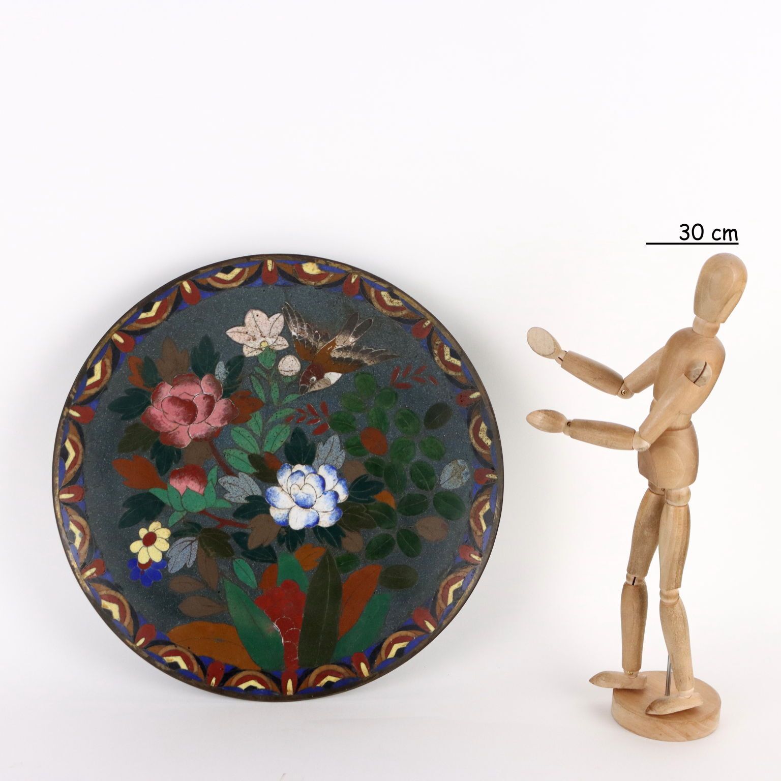 Antique Plate Copper With Cloisonné Decorations Japan Meiji Era photo furniture
