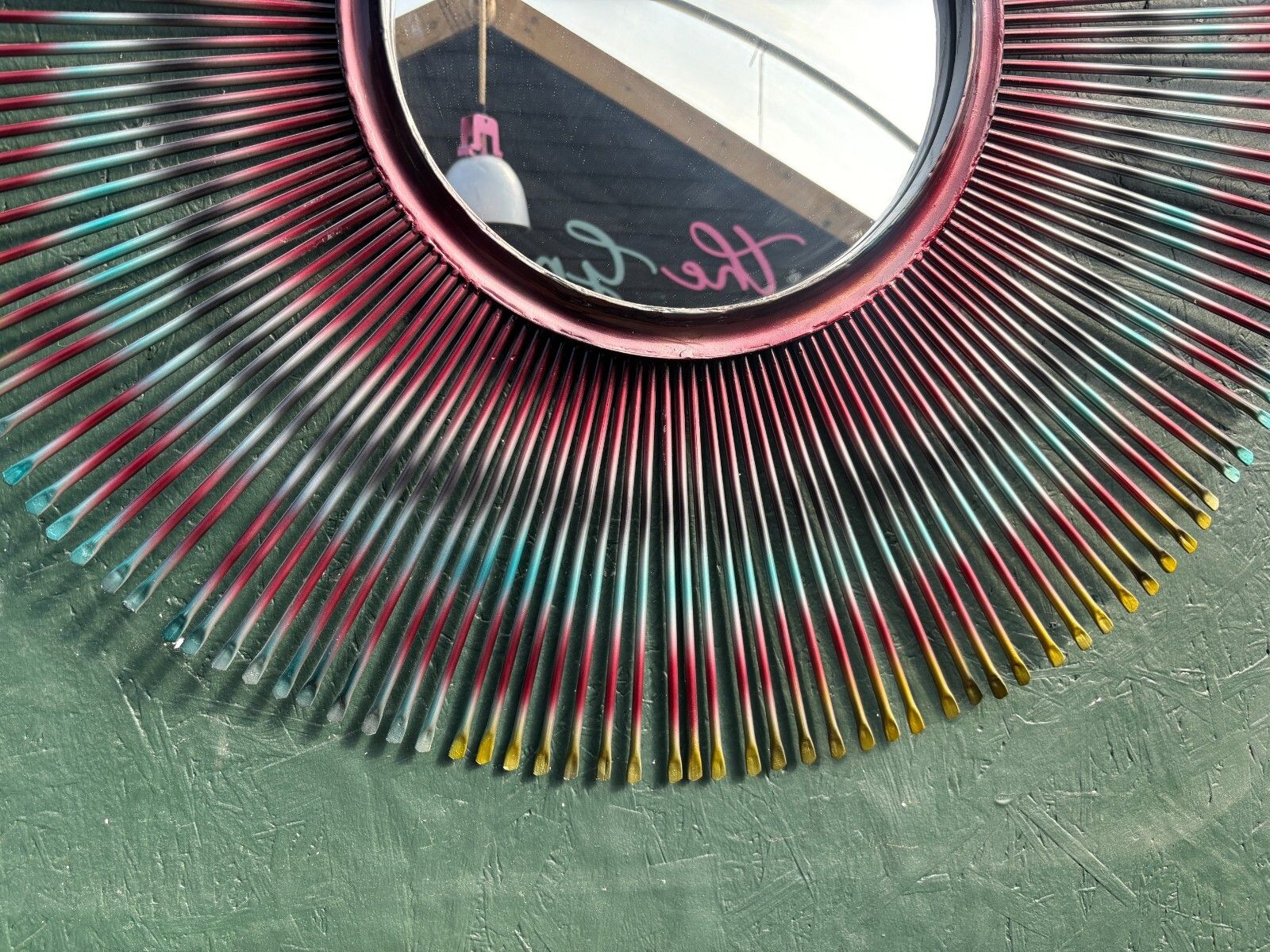 Large Mid Century Possible French Sunburst Steel Multicoloured Mirror photo vintage