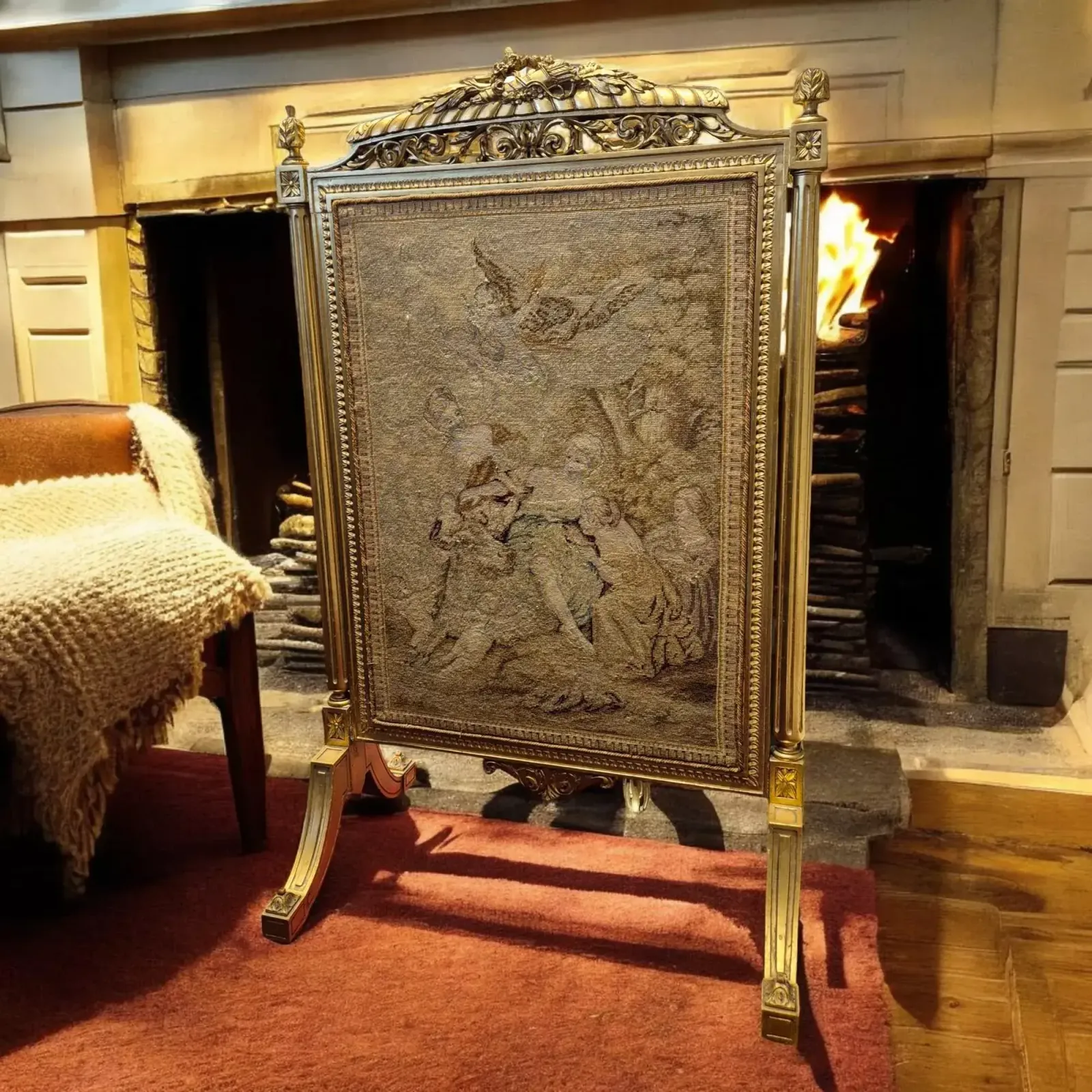 photo vintage Louis XV Style Gilded Wood Firescreen, 19th Century