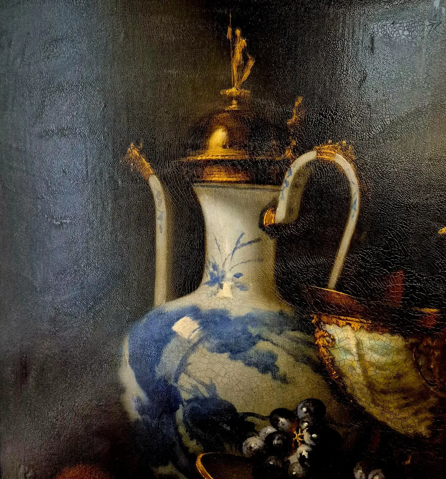 Still Life With Porcelain And Black Grapes Signed By Artist Sie G, 1997 photo furniture