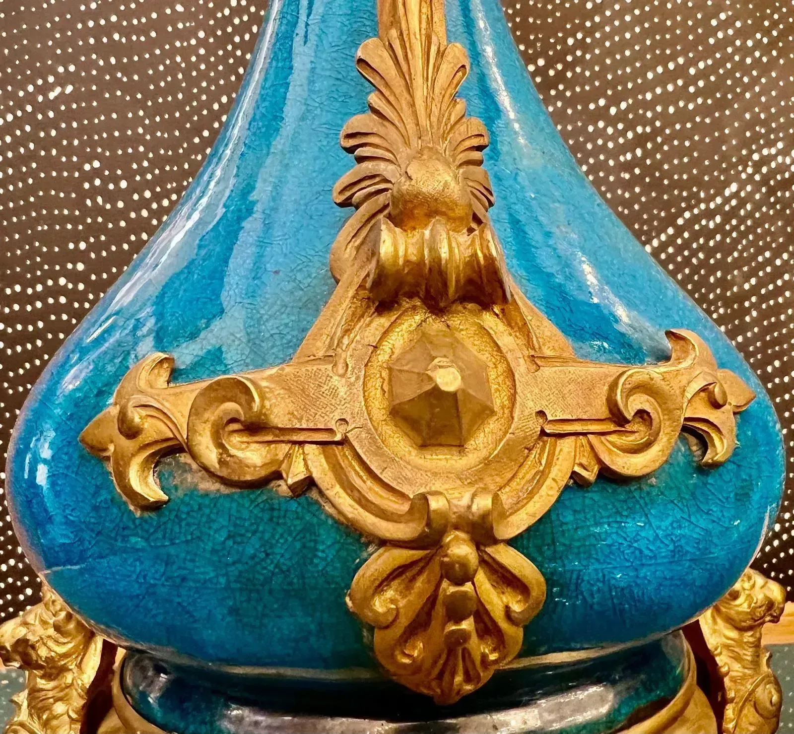 Pair Of Blue Glazed Earthenware Lamps In The Théodore Deck Style, 19th Century photo furniture