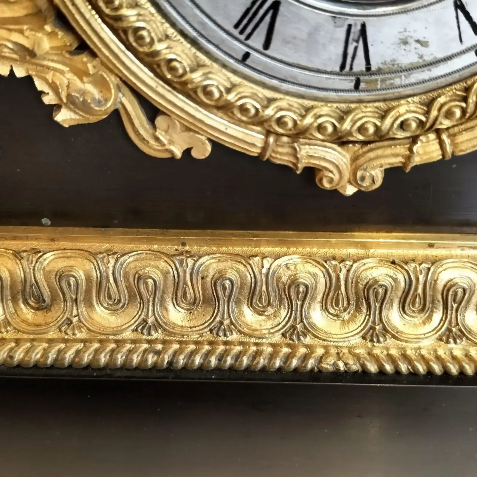 Empire Clock In Representing A Horse And A Dog In Gilt Bronze, 19th Century photo vintage