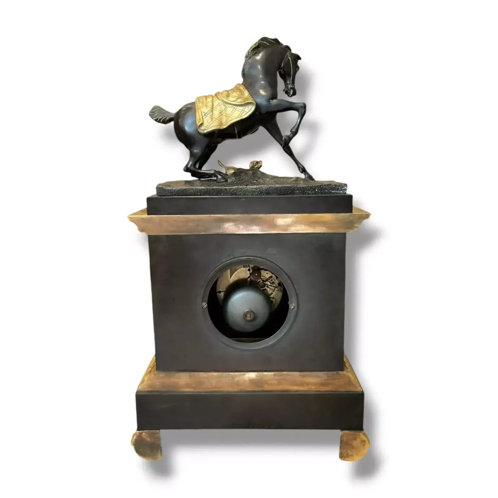 photo vintage Empire Clock In Representing A Horse And A Dog In Gilt Bronze, 19th Century