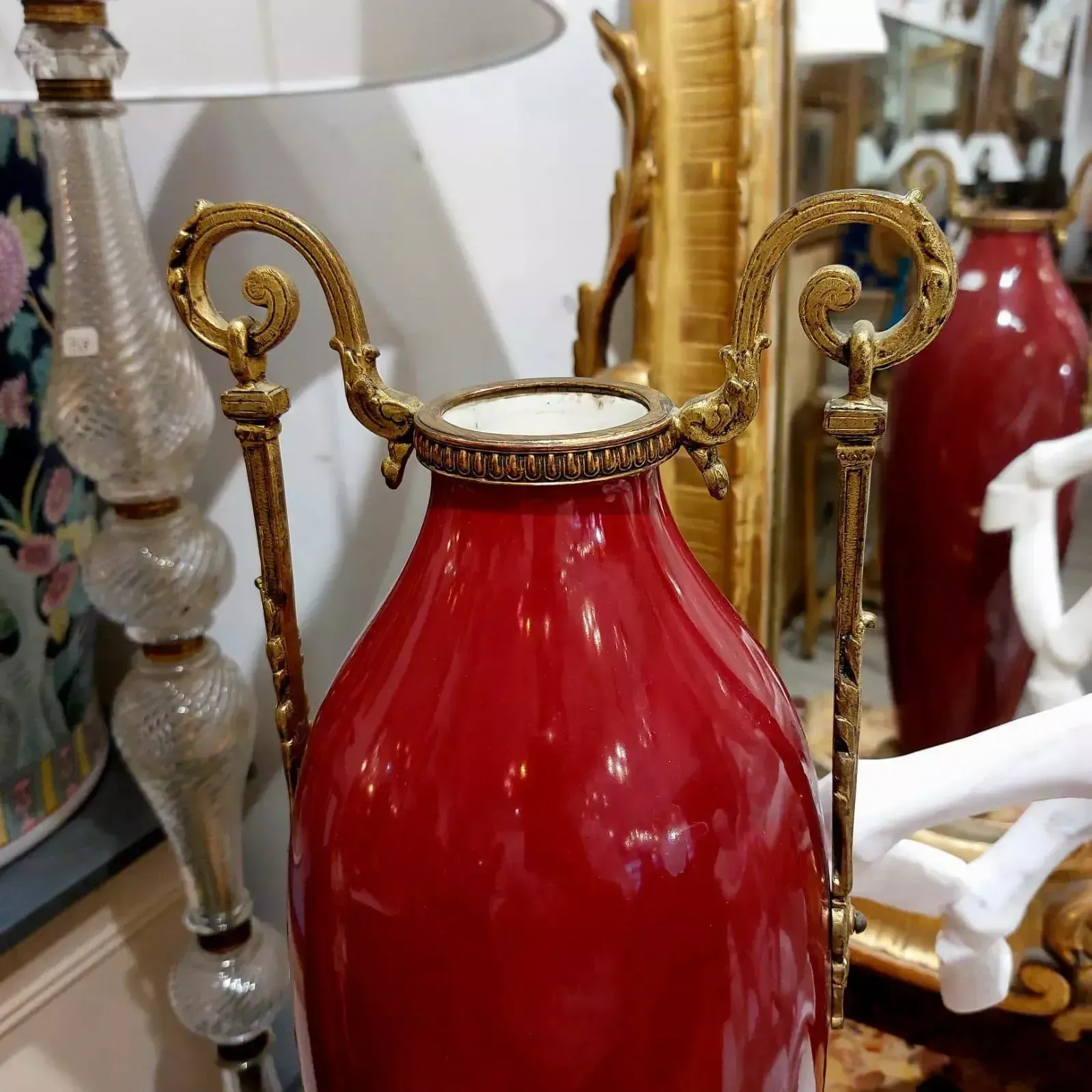 Pair Of 19th Century Classical Style Red Vases With Accents In Gilt Bronze photo buy