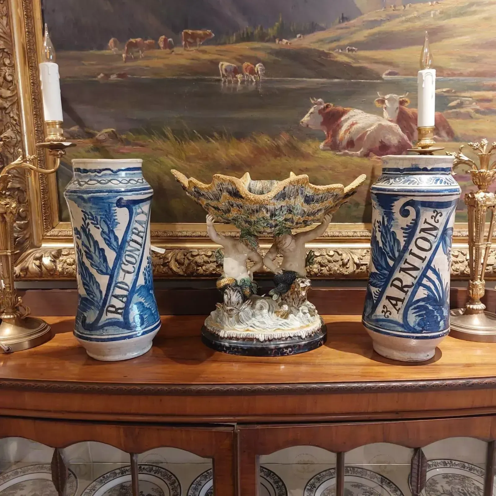 Pair Of 18th Century Albarello Drug Jars In Maiolica photo 1735.0