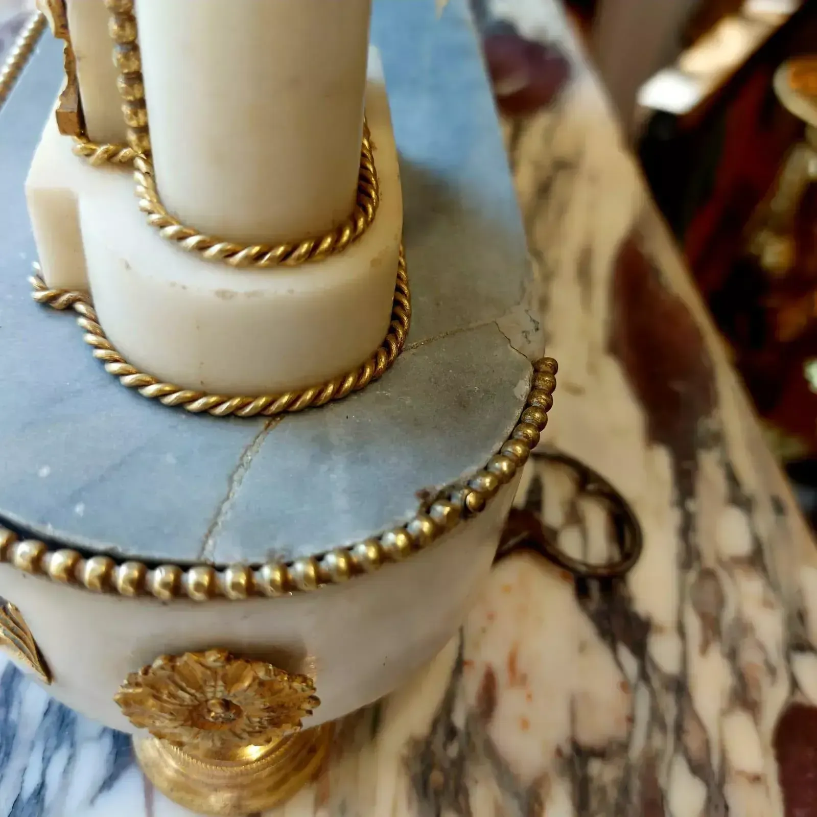 Empire Period Portico Clock In White Marble And Gilt Bronze, 19th Century photo for sale