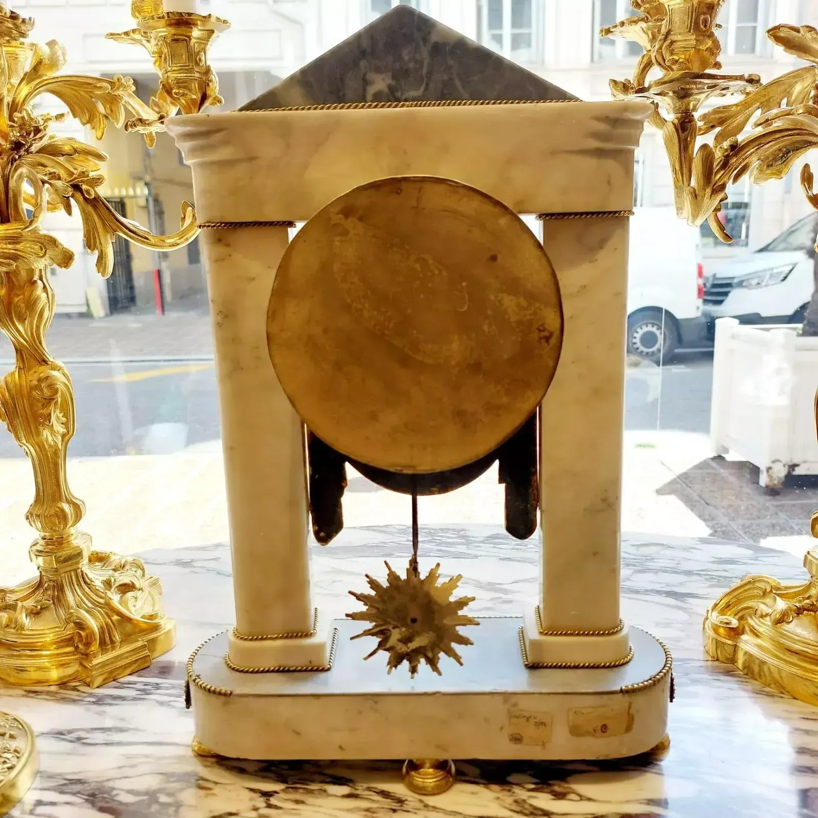 Empire Period Portico Clock In White Marble And Gilt Bronze, 19th Century photo vintage