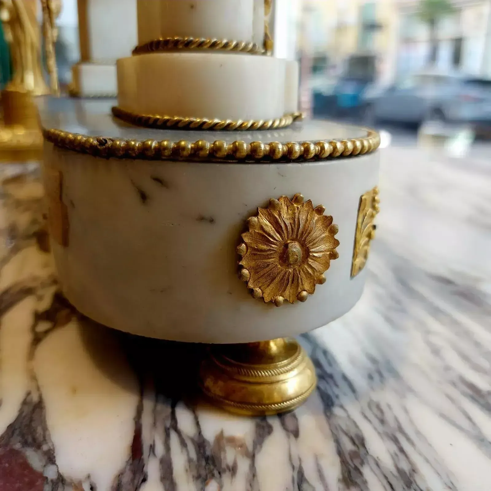 Home Decor Empire Period Portico Clock In White Marble And Gilt Bronze, 19th Century photo