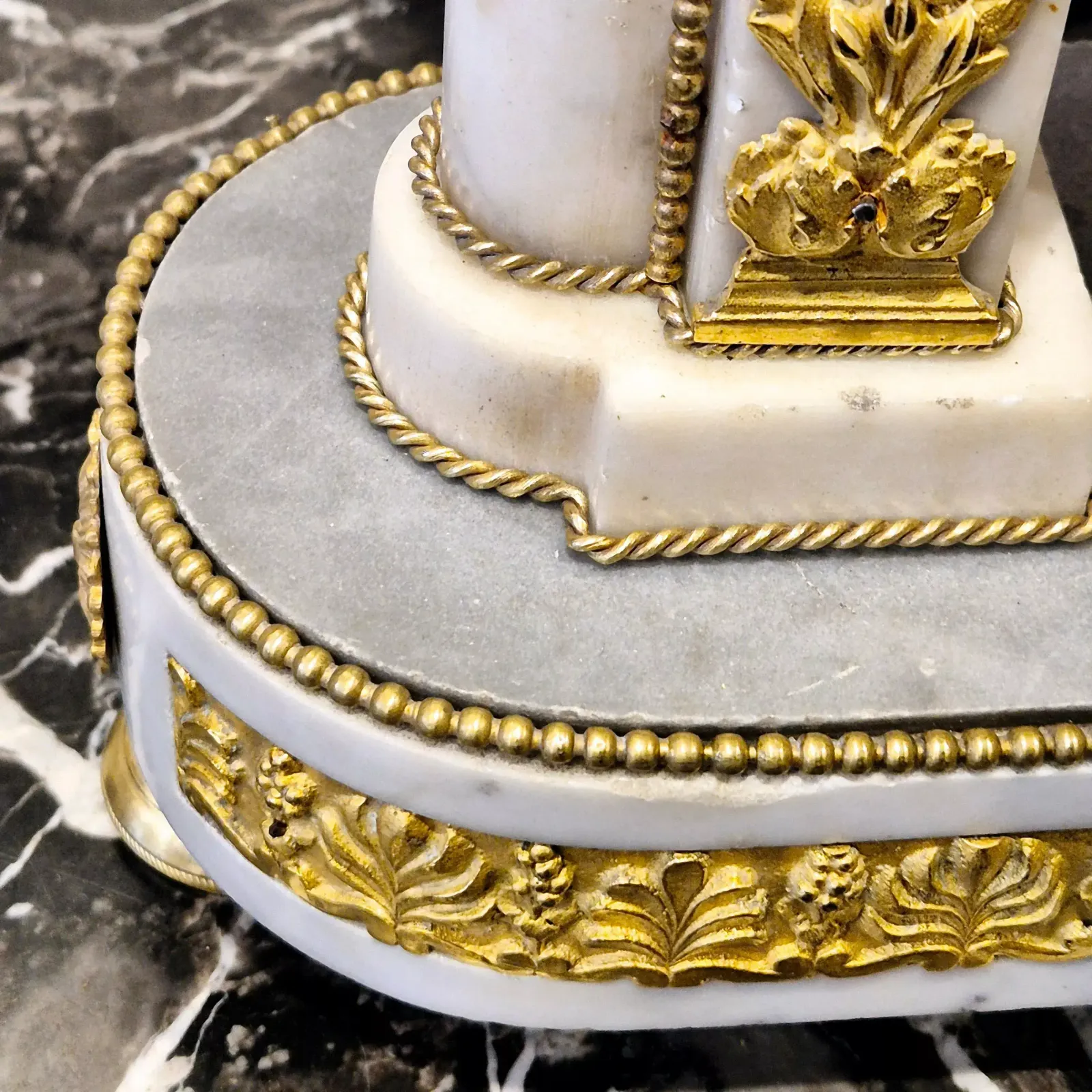 photo buy Empire Period Portico Clock In White Marble And Gilt Bronze, 19th Century