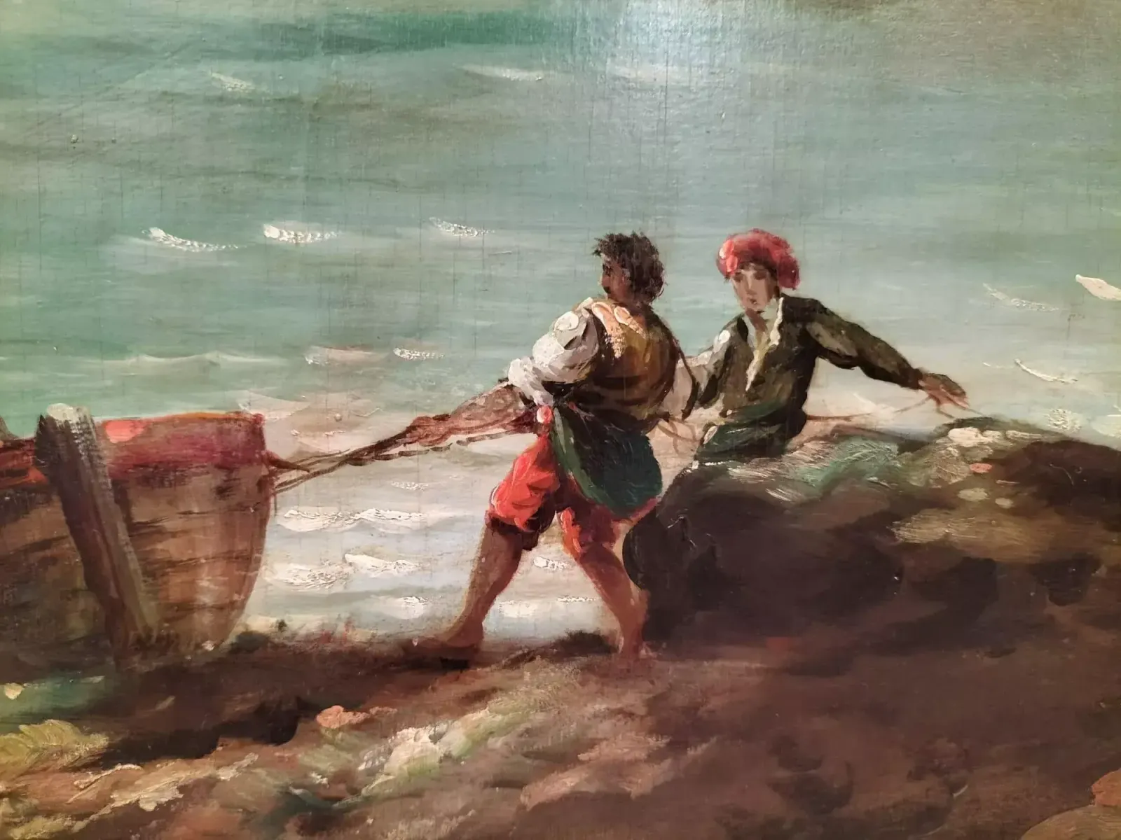 Large Marine Oil On Canvas Breton Fisherman In Original Frame, 19th Century photo Art