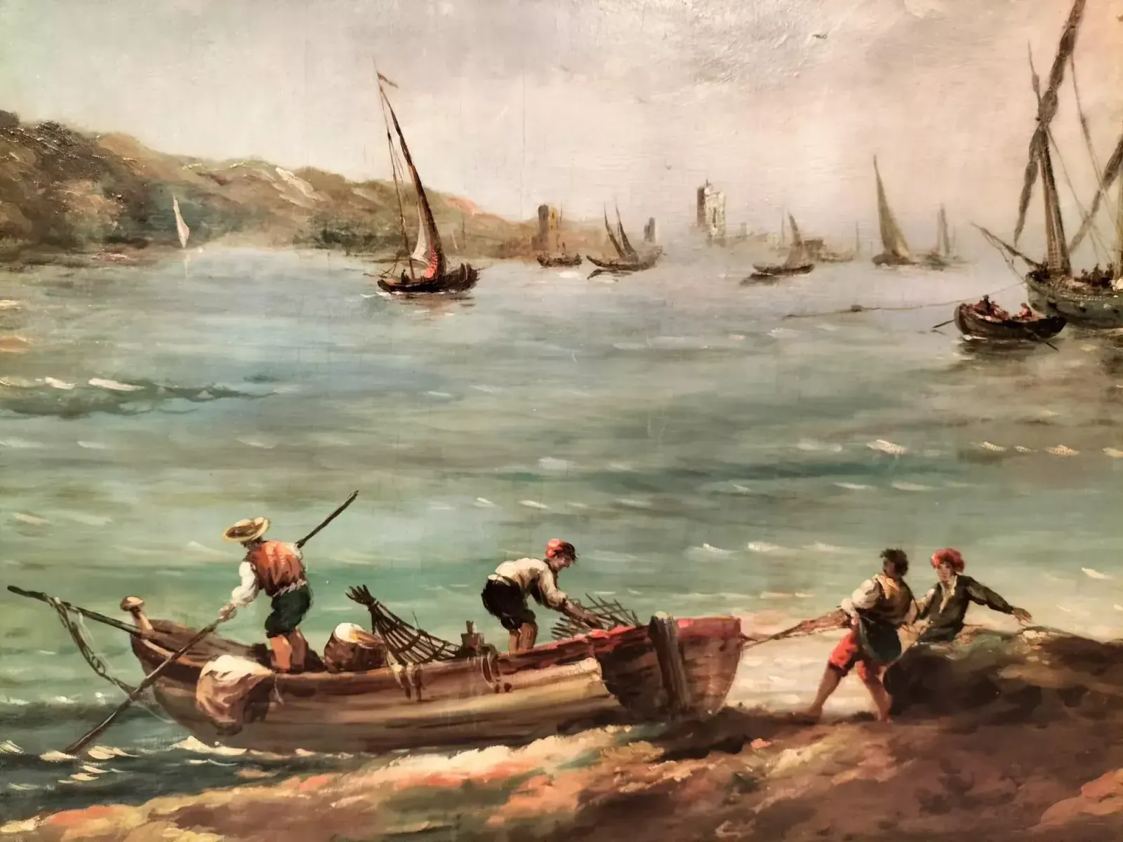 Large Marine Oil On Canvas Breton Fisherman In Original Frame, 19th Century photo vinterior