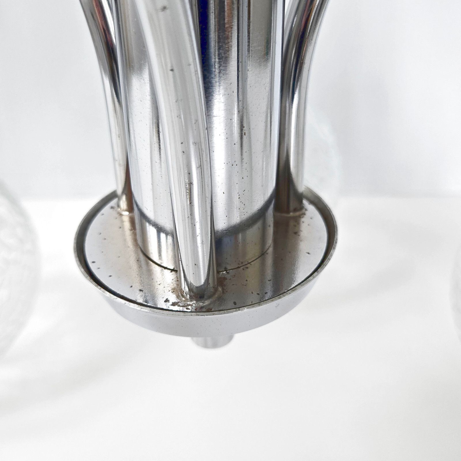 photo for sale Vintage 1970s 6 Balls Glass Rib & Chrome Steel Ceiling Chandelier 70s Retro