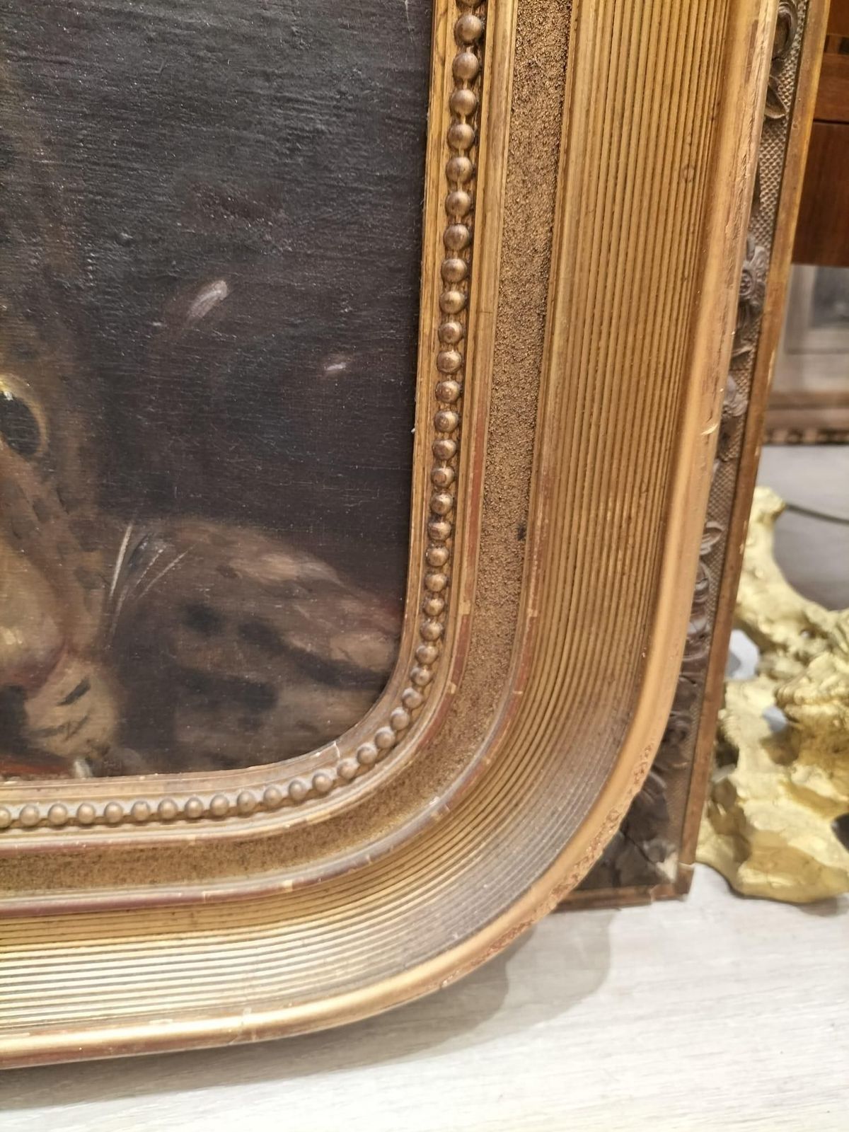 18th Century Oil Painting Of Child With Tambourine Walking On A Panthera photo Art