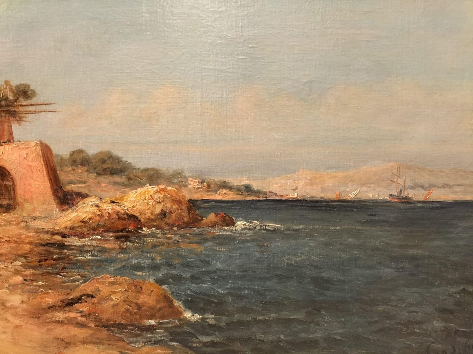 Art 19th Century Oil Painting Of A French Coast By Emile Godchaux (1860 1938) photo