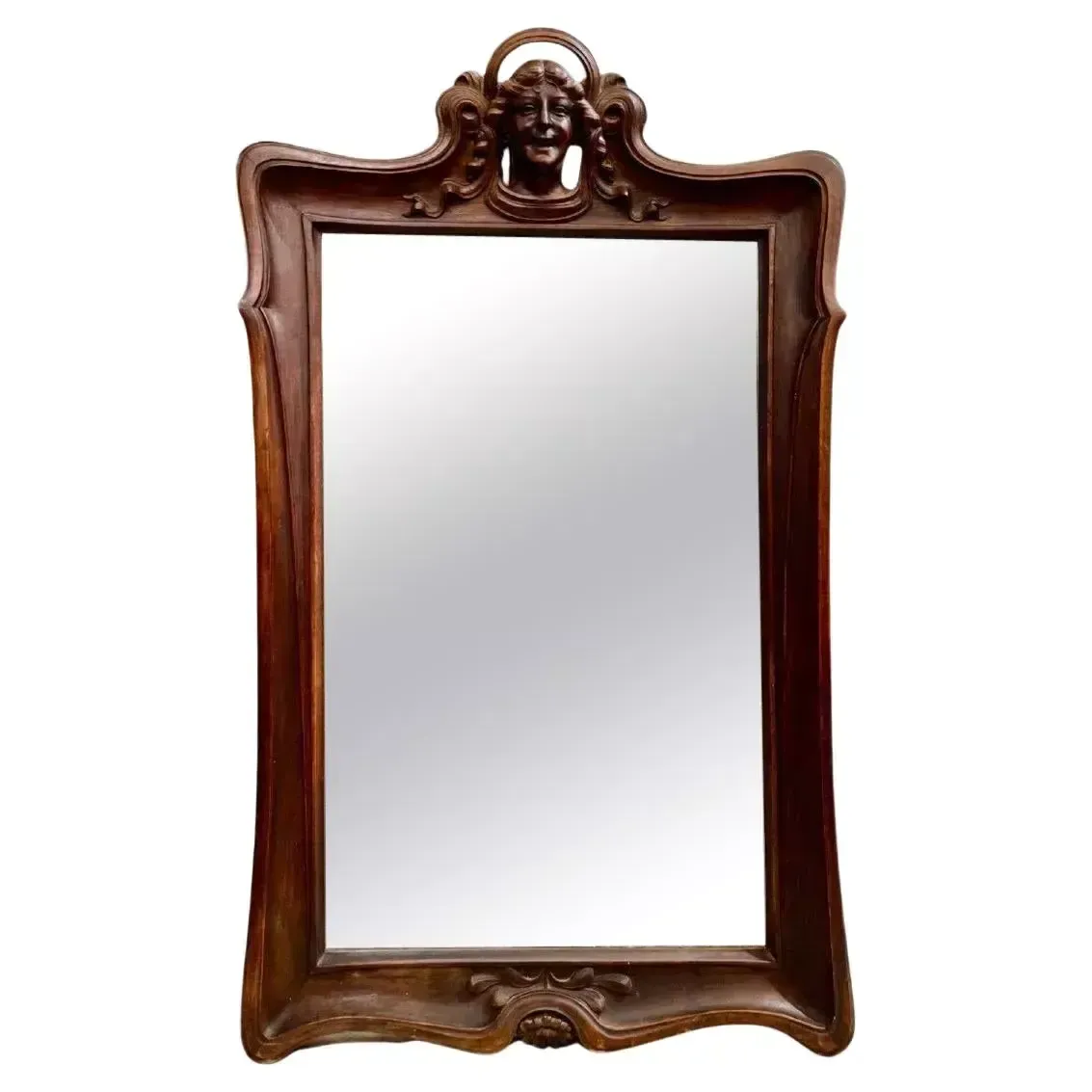Art Nouveau Mirror In Solid Mahogany, In The Style Of Eugene Vallin