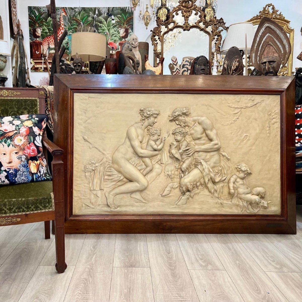 19th Century Framed Relief Sculpture, Inspired By The Style Of Clodion photo vinterior