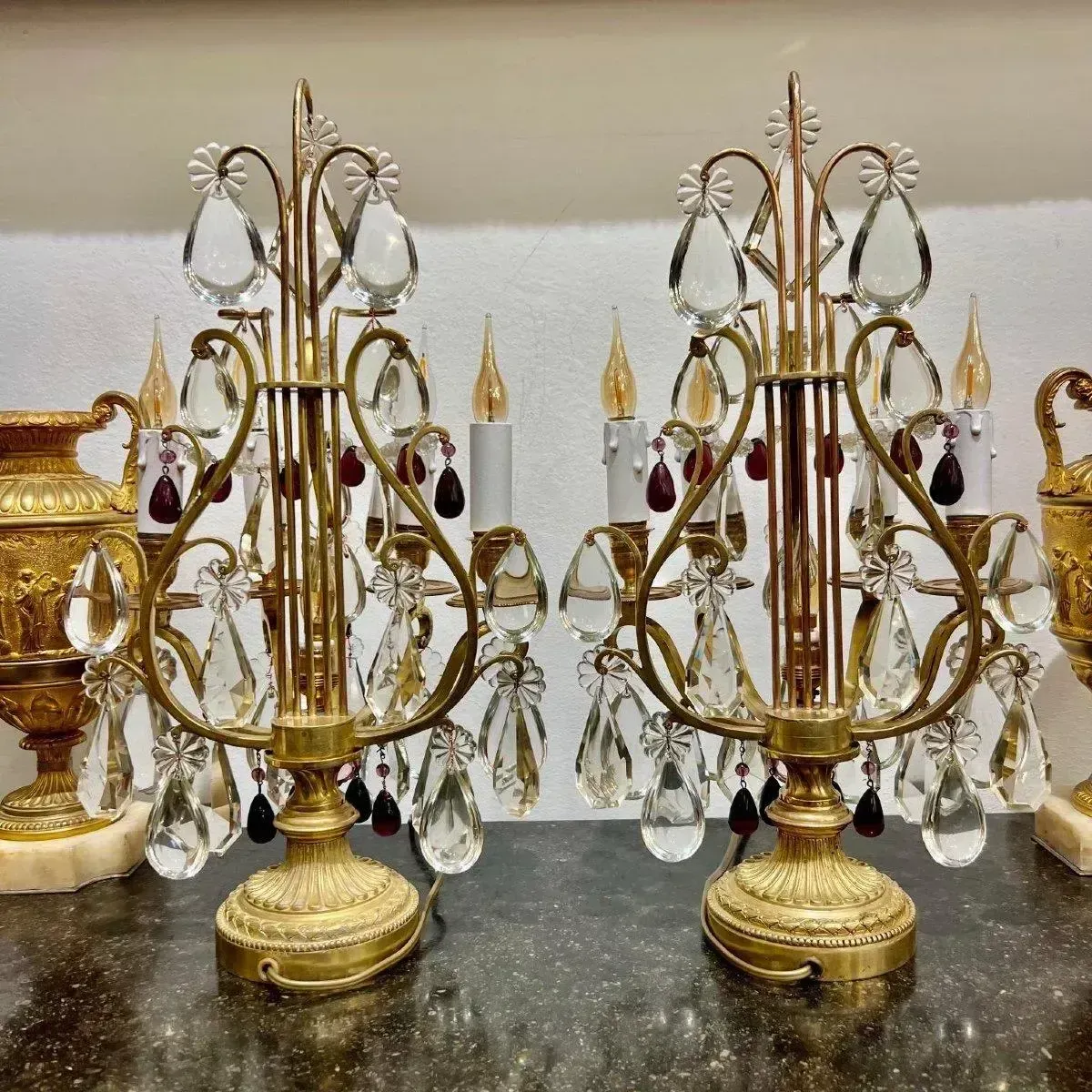 Late 19th Century Pair Of Lyre Shaped Four Light Candelabras photo furniture