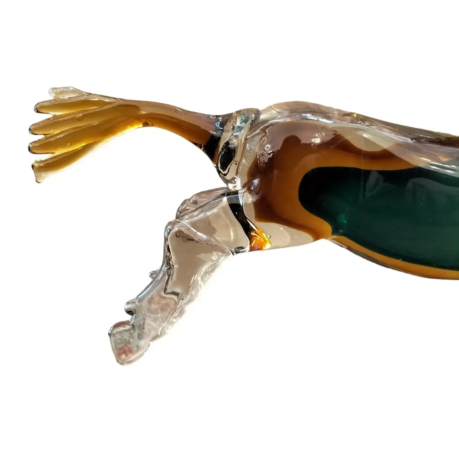 20th Century Green And Orange Horse Sculpture In Blown Murano Glass From Venice photo Art