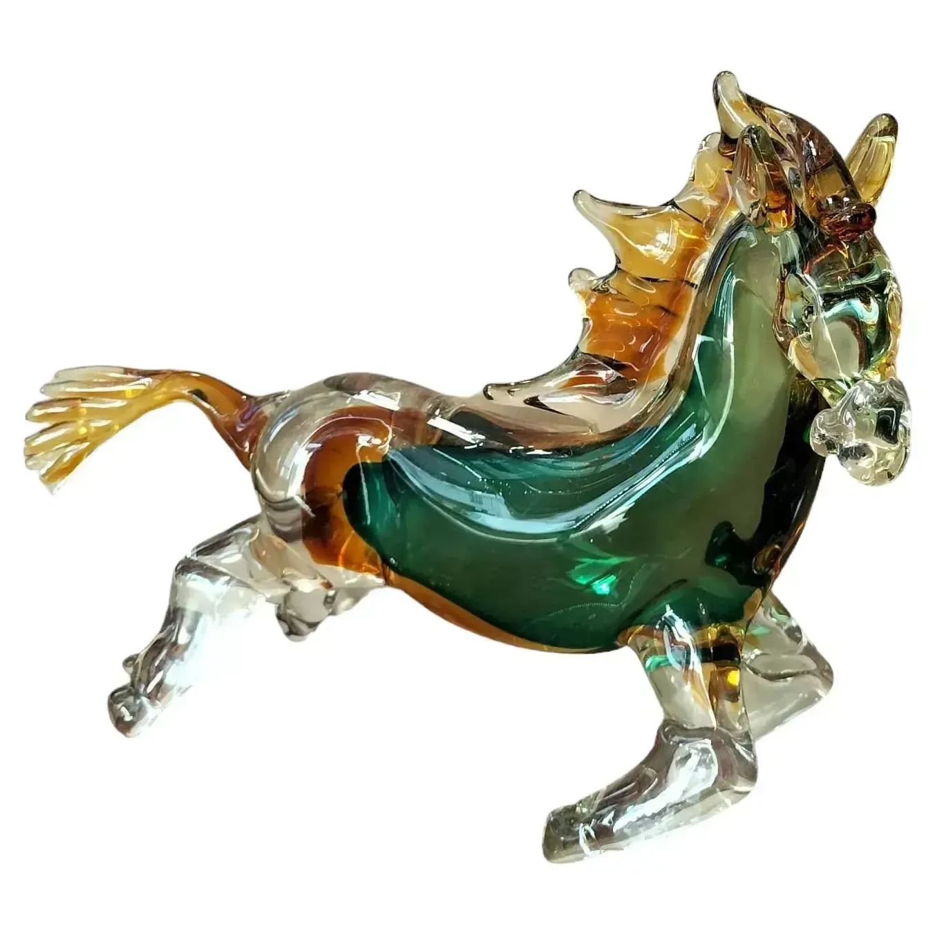 20th Century Green And Orange Horse Sculpture In Blown Murano Glass From Venice photo 589.0