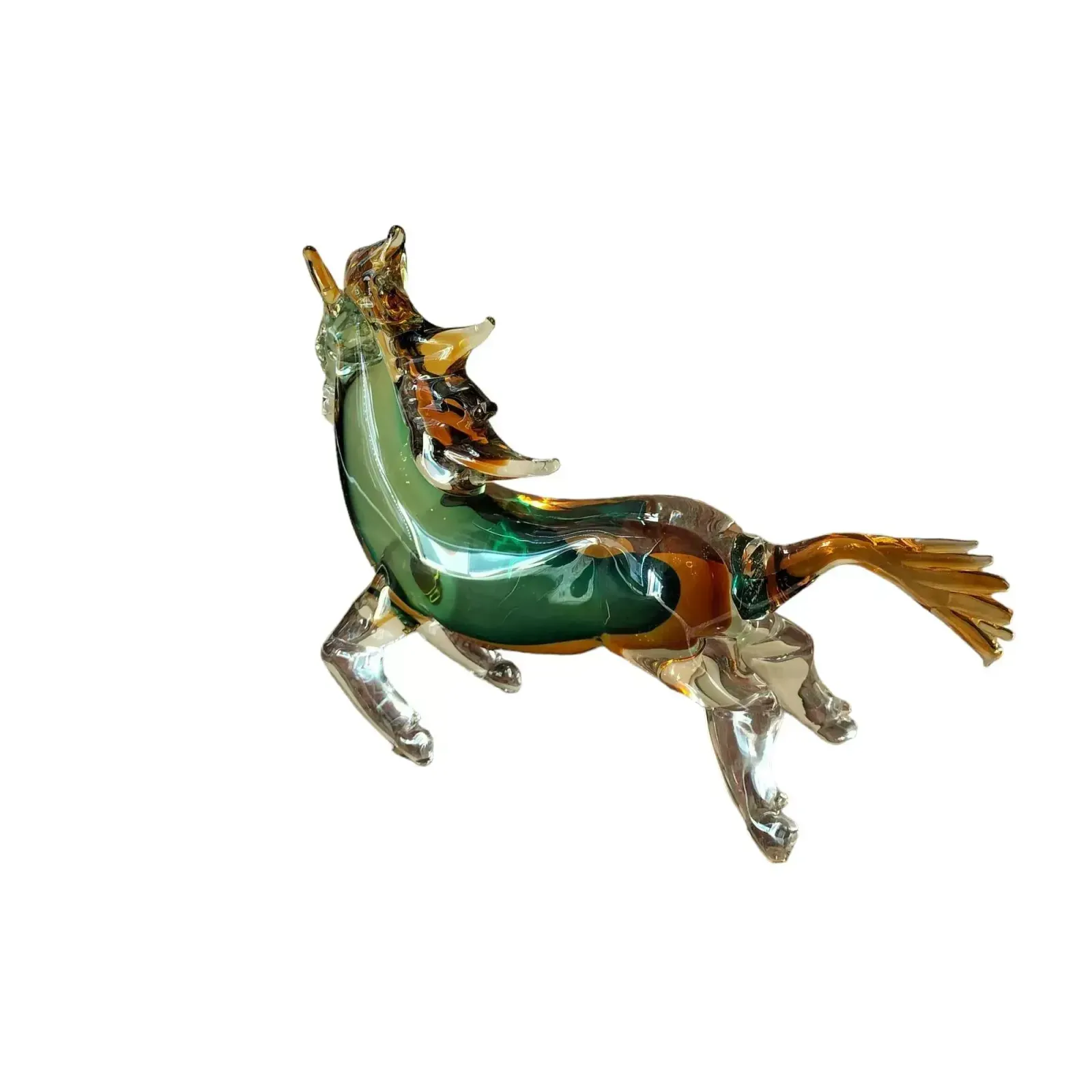 20th Century Green And Orange Horse Sculpture In Blown Murano Glass From Venice photo buy