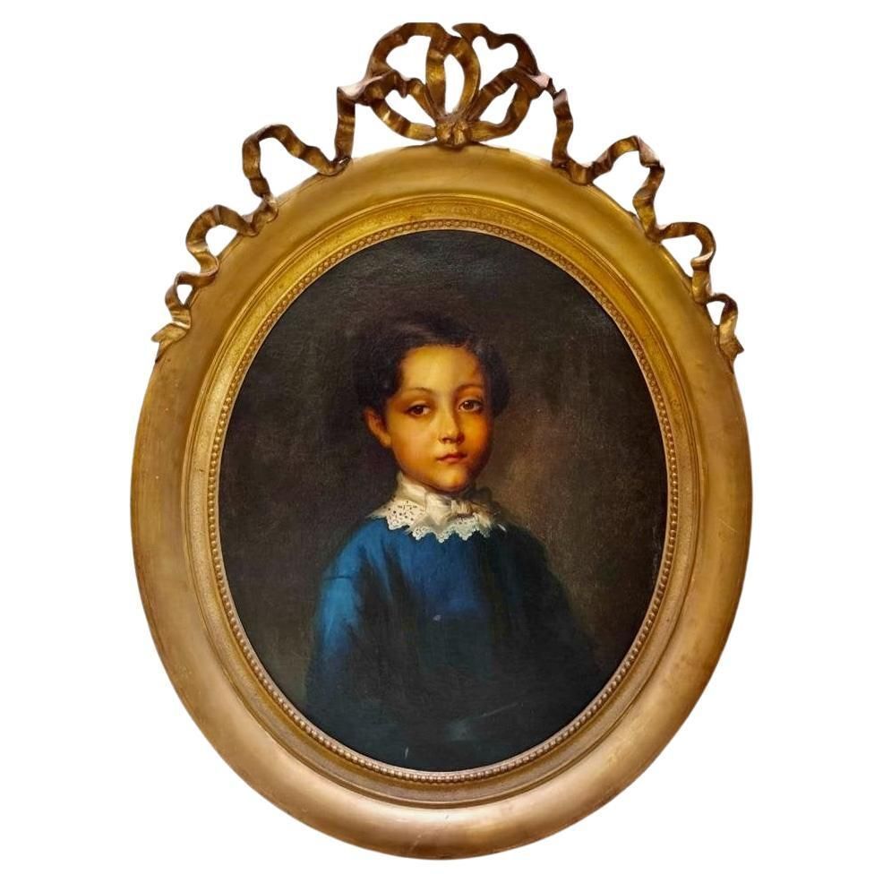19th Century Oval Portrait Of Aristocrat Girl In Gilded Frame