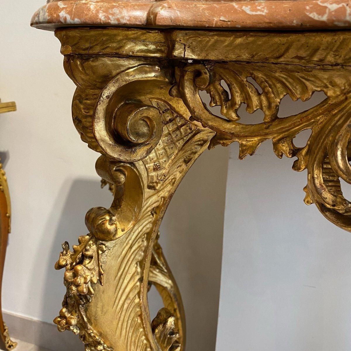 photo for sale 19th Century Louis XV Gilt Wood Console Table With Marble Top
