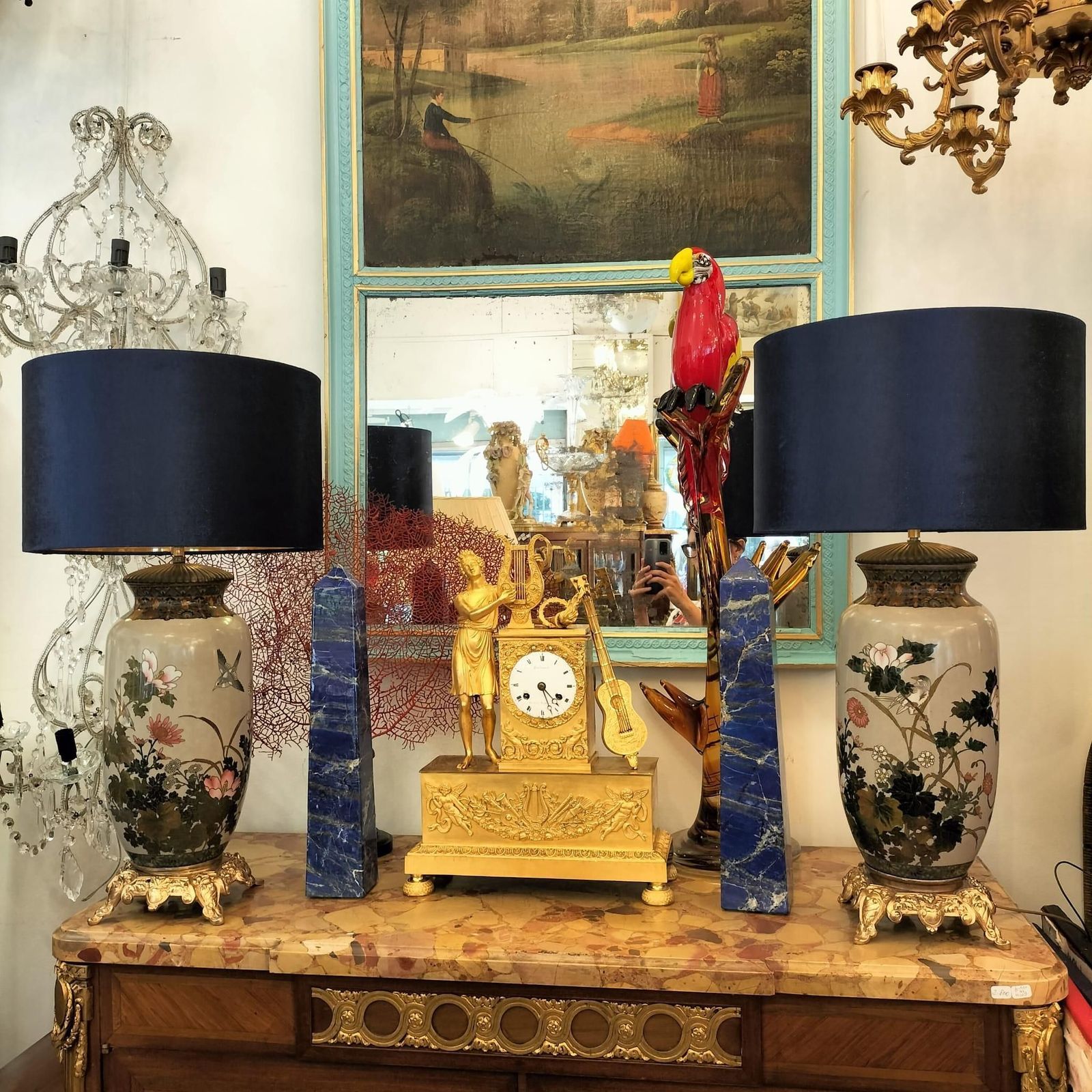 Pair Of Japanese Large Cloisonné Enamel Lamps , 19th Century photo buy