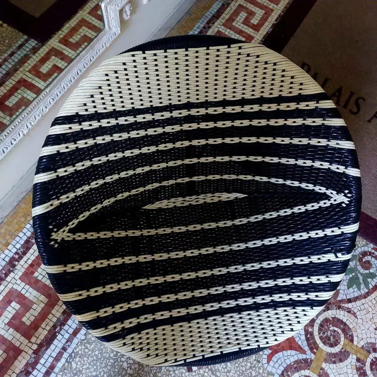 1950s Pair Of Black & White Woven Vinyl Satellite Lounge Chairs photo furniture