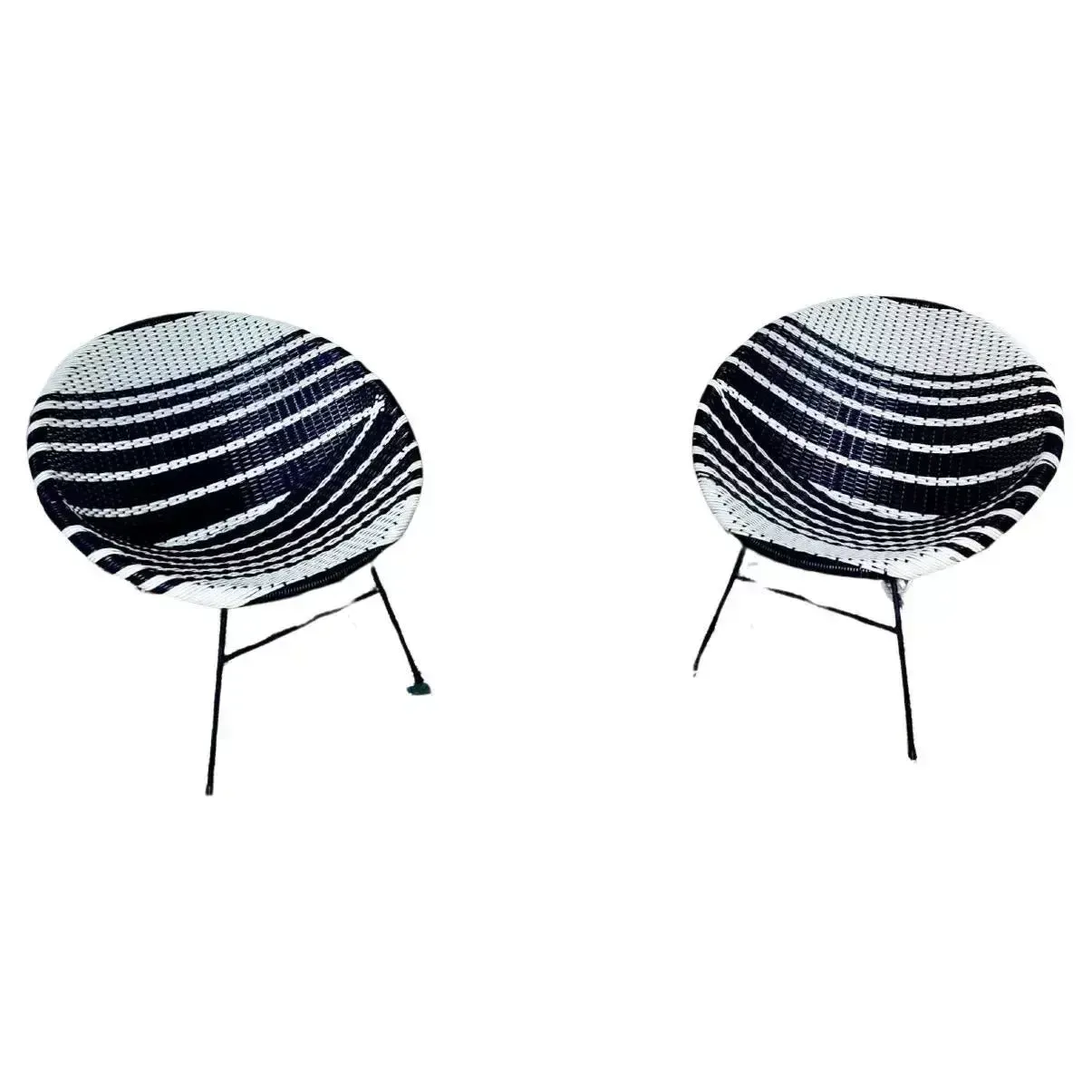 1950s Pair Of Black & White Woven Vinyl Satellite Lounge Chairs photo Furniture