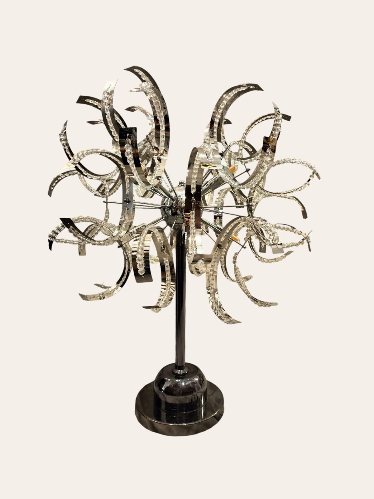 Big Mid Century Modern Lamp In Chrome Metal And Glass, 1970s photo 1574.0