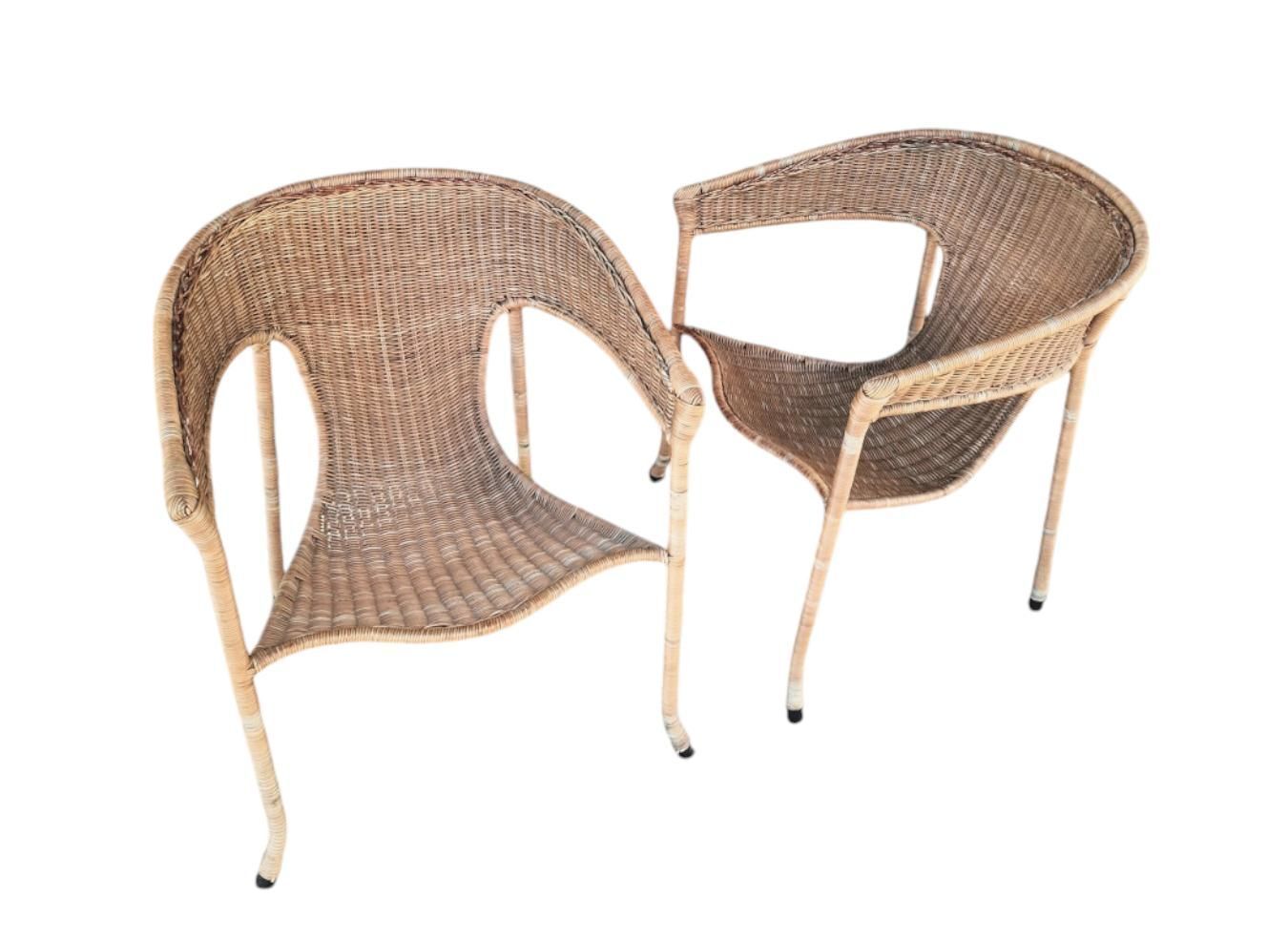 Mid Century Modern Pair Of Wicker Armchairs By Francis Mair photo vintage