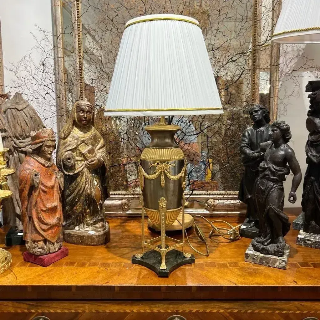 19th Century Empire Style Lamp In Gilt Bronze And Brown Patina With Marble Base photo vinterior
