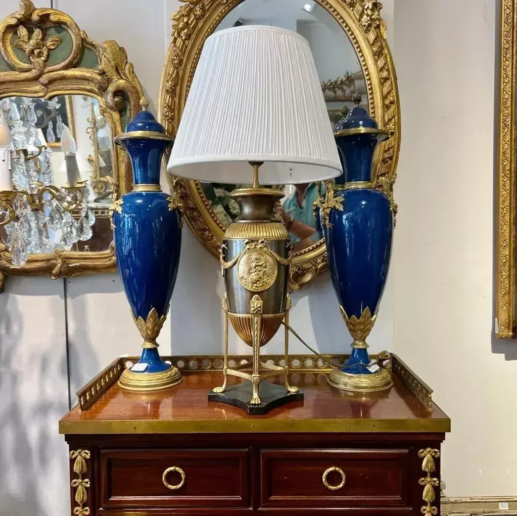 19th Century Empire Style Lamp In Gilt Bronze And Brown Patina With Marble Base photo buy