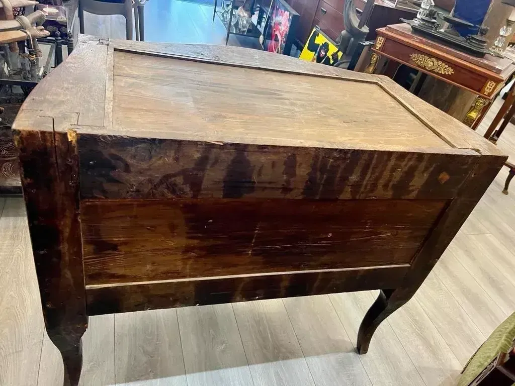 Curved Louis XV Sauteuse Commode In Floral Marquetry, 18th Century photo Furniture