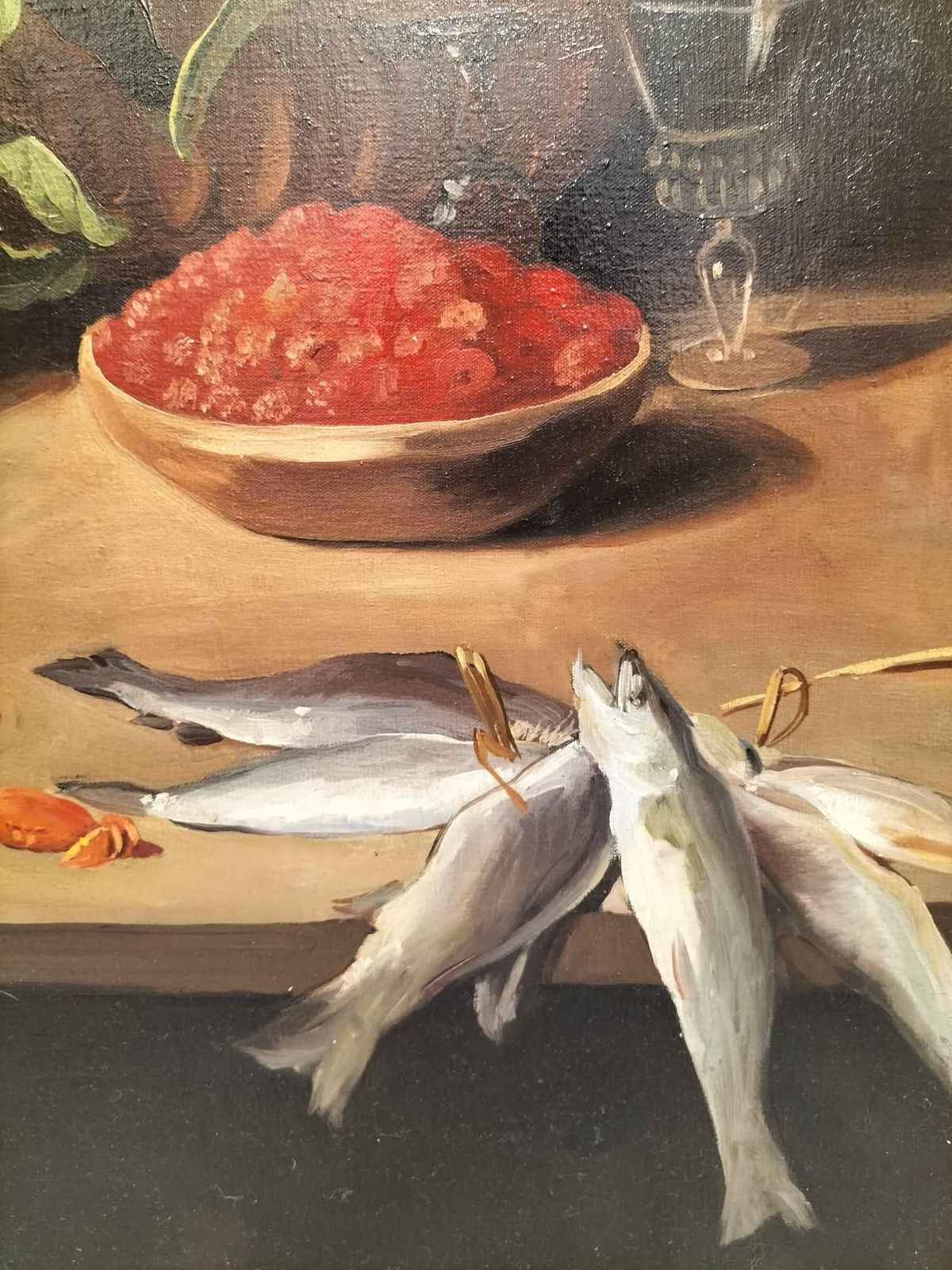 photo furniture Large Still Life With Fish Oil On Canvas In Gilded Frame, 152cm X 112cm