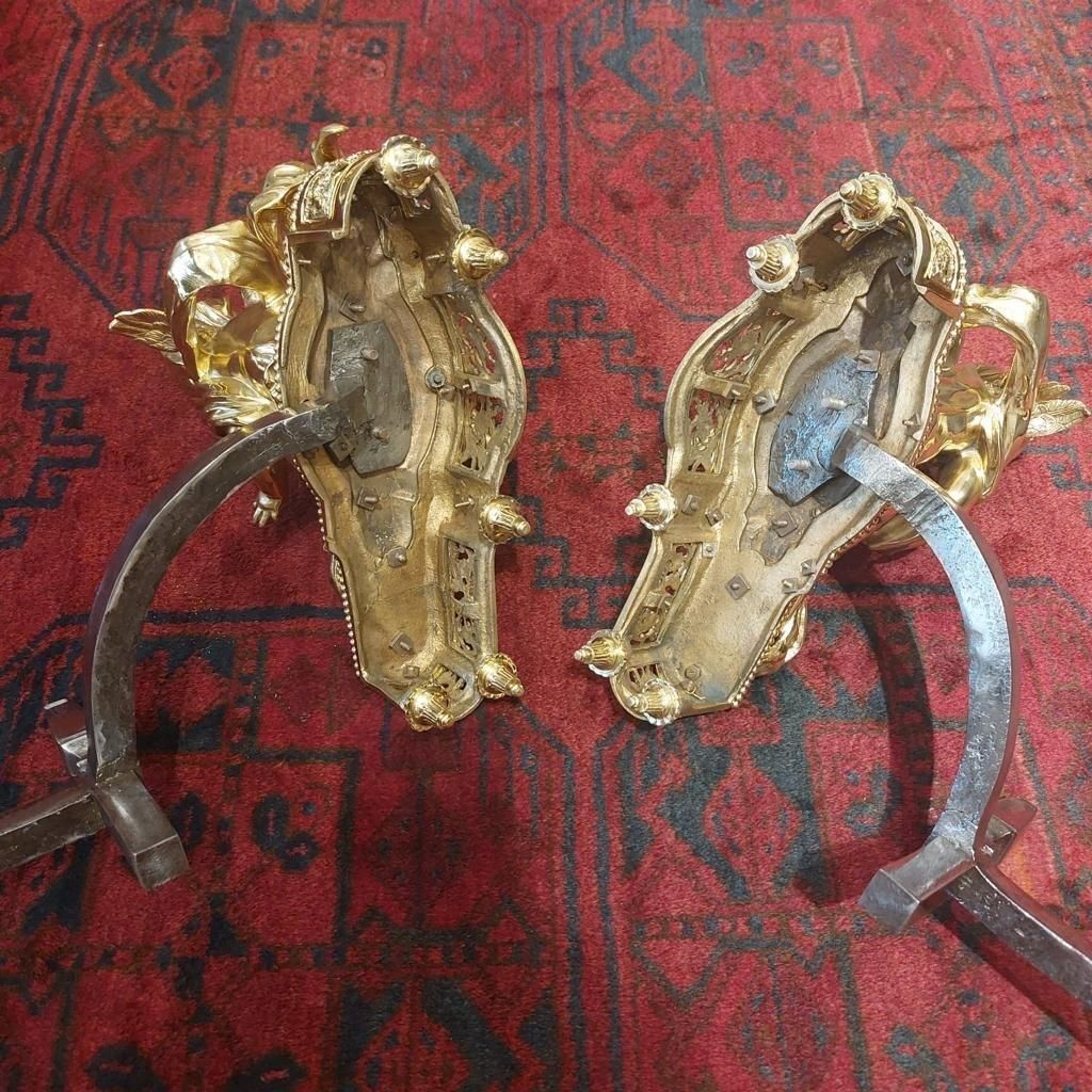 19th Century Pair Of Putti Andirons In Gilt Bronze photo vinterior