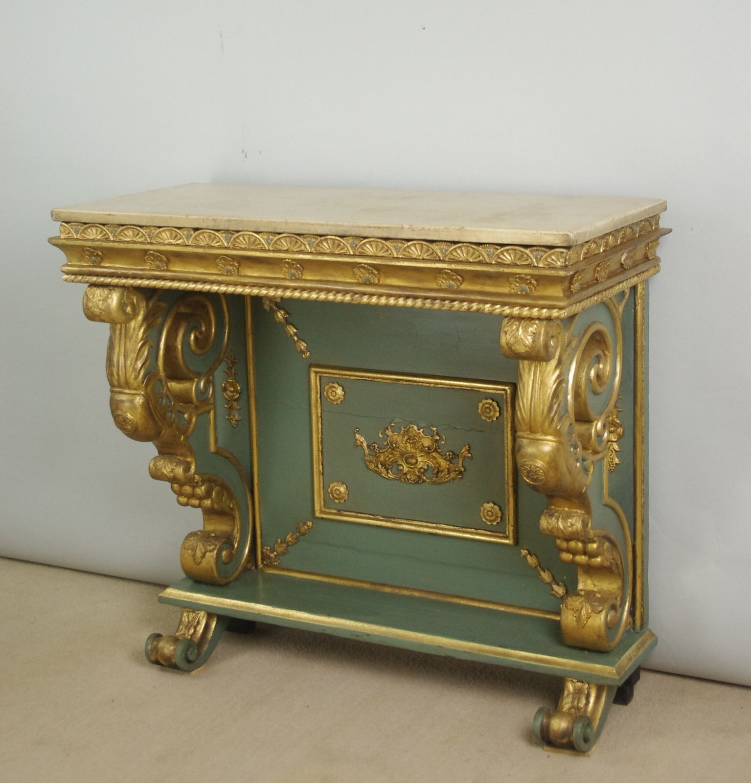 19th Century French Painted And Gilt Console With Marble Top