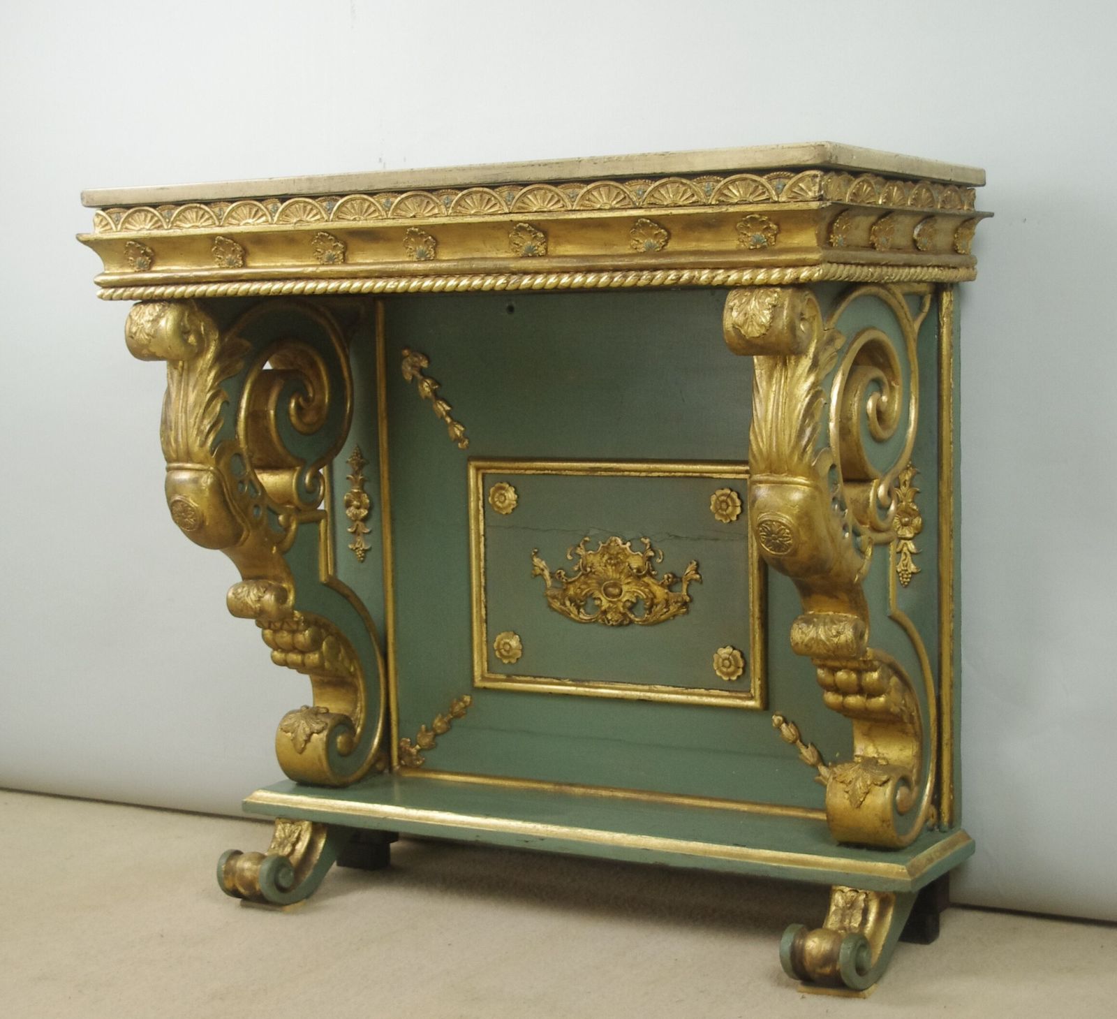19th Century French Painted And Gilt Console With Marble Top photo furniture