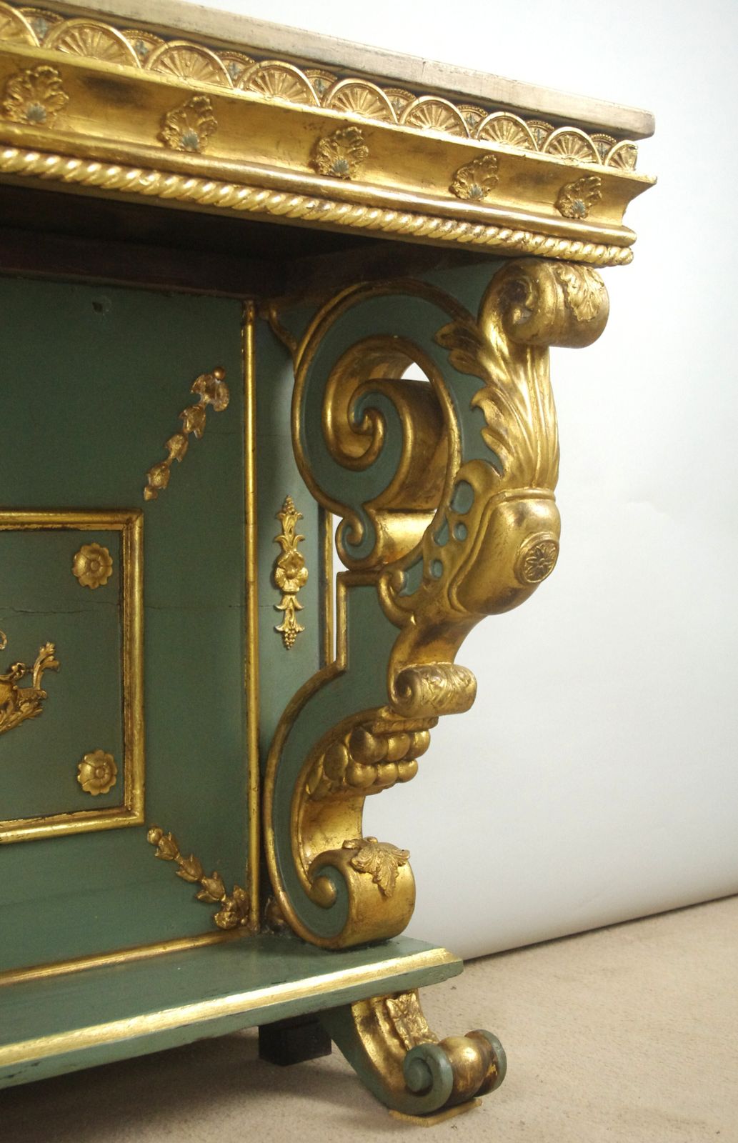 Furniture 19th Century French Painted And Gilt Console With Marble Top photo